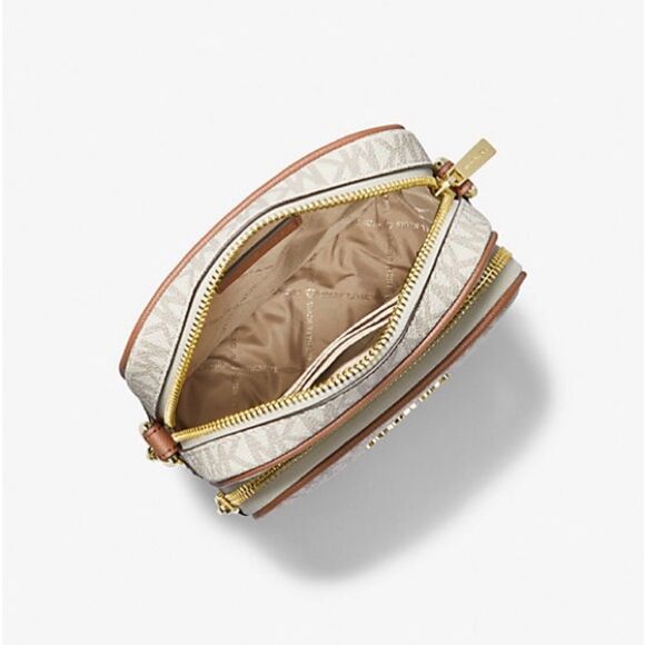 Michael Kors Jet Set Travel Medium Logo Crossbody Bag vanilla/Brown NWT - Picture 4 of 7